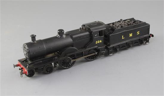 A CCW 4-4-0 LMS number 564-2P tender locomotive, Pitman motor, LMS black livery, overall 39cm